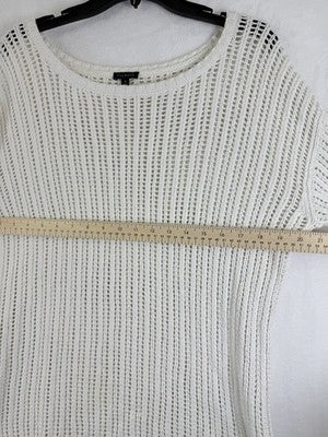 Talbots Sweater Medium White Open Knit 100% Cotton Long Sleeve Tops