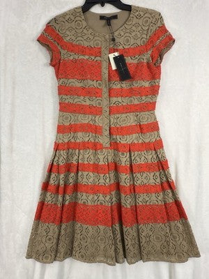 BCBG Max Azria Cocktail Dress 0 Dasen Short Sleeve Lace Fit Flare $298 NEW
