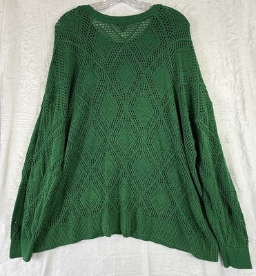 Torrid 3 Top Open Knit Sweater Green Long Sleeve 3X Plus Size Womens