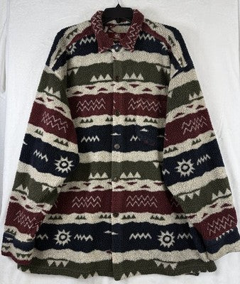 True Grit Men XXL Southwestern Aztec Sherpa Fleece Shirt Made USA Jacket Shacket