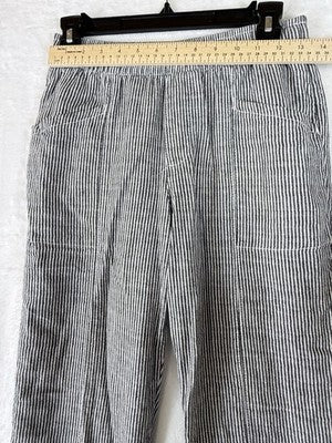 Old Navy Linen Pants XS Women Gray White Striped Pull On Cotton