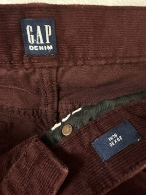 Gap Denim Corduroy Pants 29x30 Slim Fit Burgundy Mens