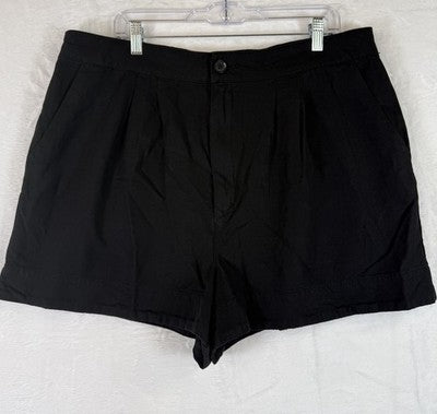 Joie Shorts XL Womens Black High Rise Cotton Linen Pleated