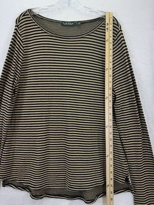 Lauren Ralph Lauren Top XL Black Tan Striped Long Sleeve Knit Long Sleeve