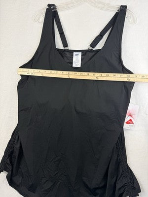 Lands End Tankini Top 24W Black Ruched Swim Underwire Plus Size New NWT
