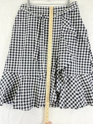 Talbots Ruffle Wrap Skirt 12 Blue Gingham Tie Front Midi 100% Cotton Womens