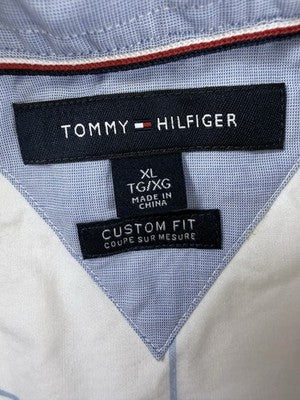Tommy Hilfiger Button Down Shirt Men XL White Blue Mens Long Sleeve Custom Fit