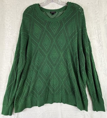 Torrid 3 Top Open Knit Sweater Green Long Sleeve 3X Plus Size Womens