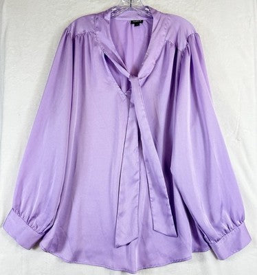 Torrid Size 3 Tops Satin Tie Neck Blouse Purple Womens Long Balloon Sleeve