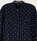 Eddie Bauer Flannel Shirt Womens Large Tall Blue Polka Dot Button Up Top Cotton