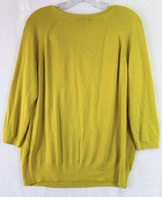 Banana Republic Sweater Women Medium Yellow 3/4 Sleeve Pleated Lightweight Soft