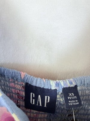 Gap Maxi Dress XS Petite Linen Blend Square Neck Blue Pink Floral Sleeveless New