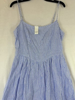 Gap Maxi Dress Medium Womens Sleeveless Linen Blend Blue Striped Drop Waist New