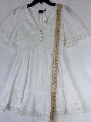 Gap Mini Dress XS Petite Women Flutter Sleeve Eyelet White Cotton Short New NWT
