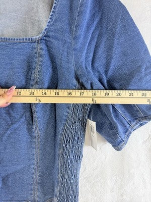 Old Navy Denim Crop Top Large Tall Womens Blue Puff Sleeve New NWT