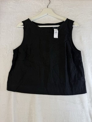 Gap Cropped Top Medium Tall Linen Blend Crop Shell Tank Sleeveless Black New NWT