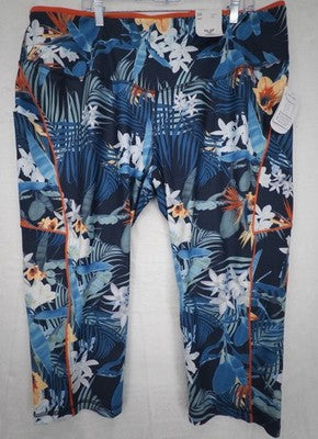 Xersion 3X Leggings Capri High Rise Blue Floral Plus Size Womens Workout New NWT