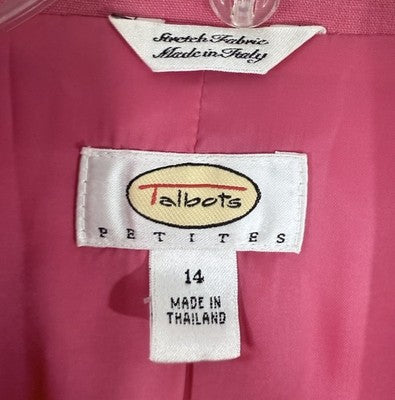 Vintage Talbots 14 Petite Jacket Linen Blend Pink Womens 14P Blazer Italy