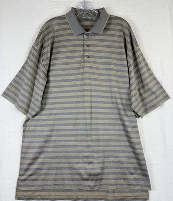 Descente Mens Golf Polo XL Double Mercerized Egyptian Cotton Shirt Gray Striped