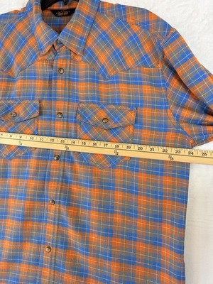 Orvis Troutbum Large Long Sleeve Flannel Shirt Button Down Blue Plaid Mens Trout