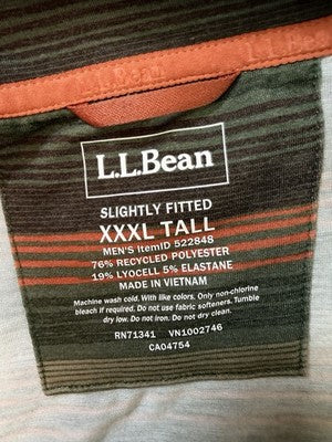 LL Bean SunSmart Polo Shirt XXXL Tall 3XL 3XLT Mens Green Short Sleeve Striped