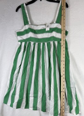 Gap Mini Dress Medium Petite Cotton Poplin Sleeveless Women Green Striped New