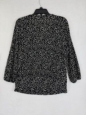 Talbots Top Medium Black White Polka Dot Surplice Blouse Long Sleeve Womens Wrap