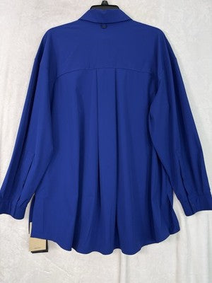 Nike 24.7 Perfect Stretch Shirt Large Women Long Sleeve Snap Front Blue Top NEW
