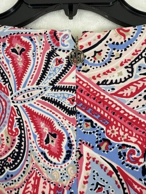 Tommy Hilfiger Dress 8 Bell Sleeve Shear Red Blue Paisley Print Womens