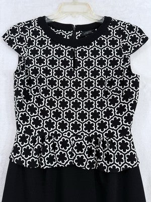 Tahari Dress 6 Sleeveless Black White Pencil Sheath Cocktail Office Womens
