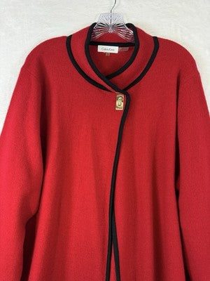Calvin Klein Cardigan Sweater 2X Wool Blend Jacket Red Black Gold Closure