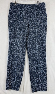 J Jill Pants 12 Blue Floral Print Cotton Stretch Pull On