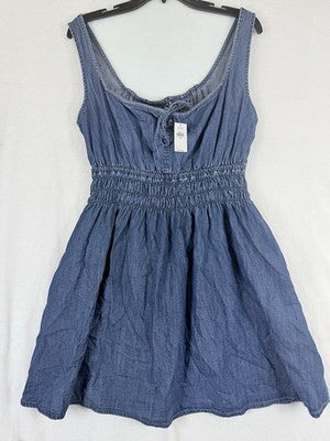 Gap Denim Mini Dress Medium Womens Blue Fit Flare Tie-Front Smocked Waist New