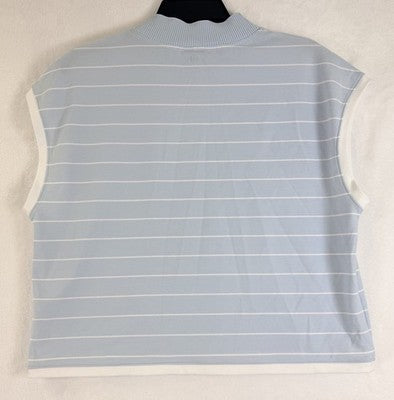 Calia Top Large Crop Mock Neck Knit Blue White Striped New NWT