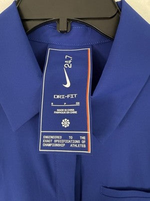 Nike 24.7 Perfect Stretch Shirt Large Women Long Sleeve Snap Front Blue Top NEW