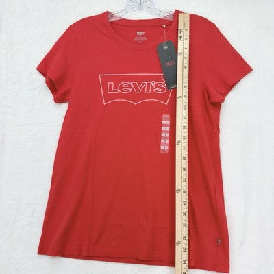 Levis T Shirt Women Small Red Logo Short Sleece 100% Cotton Levi’s New NWT