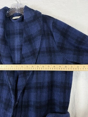 LL Bean Fleece Wrap Robe Women XS Blue Plaid Tie Belt Pockets