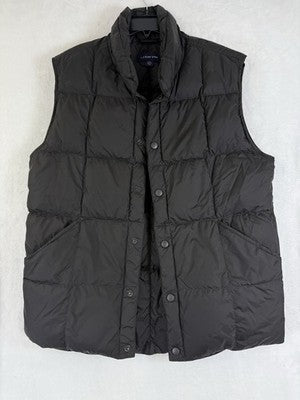 Lands End Puffer Vest Mens Small Black Down Snap Front Pockets