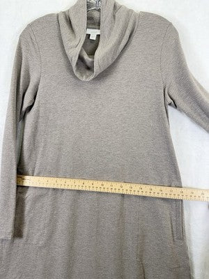 J Jill Dress XS Long Sleeve Cowl Neck Shift Knit Pima Cotton Beige Pockets Pure