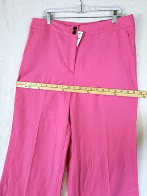 Talbots Greenwich Pants 14 Petite Geranium Pink Linen Blend Wide Leg 14P New NWT