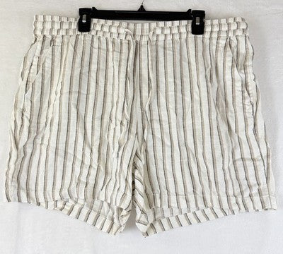 Old Navy Linen Blend Shorts XL Tan White Striped Womens Pull On 4.5” Pockets