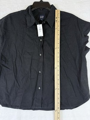 Gap Linen Blend Crop Shirt Small Tall Womens Black Button Up Short Sleeve Women