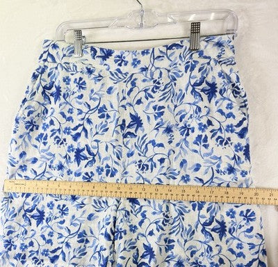 Joie Linen Wide Leg Pants Medium Crop Blue Floral Pull On Womens