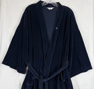 Christian Dior Robe Mens Velour Navy Blue Tie Belt Pockets OSFA