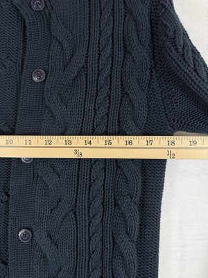 LL Bean Cardigan Sweater Womens Small Navy Blue Cable Knit Buttons 100% Cotton