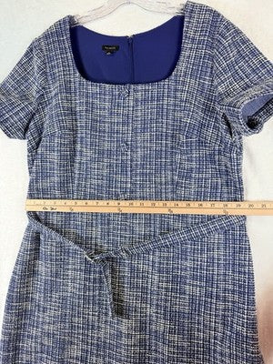 Talbots Dress 18 Blue Tweed Belt Short Sleeve Womens