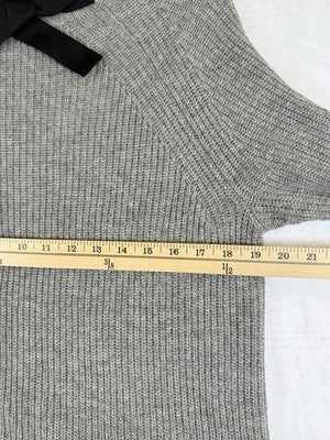 J Crew Sweater Women Medium Gray Wool Blend Black Bow Tops Long Sleeve