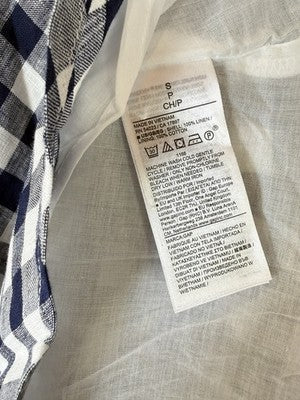 Gap X Doen Dress Small Blue Gingham 100% Linen Midi Short Sleeve Womens New NWT