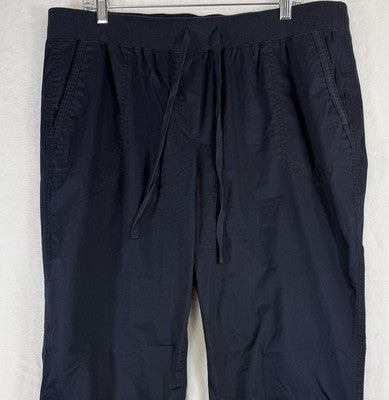 Talbots Easy Drawstring Pants 14W Navy Blue 100% Cotton Pull On Womens