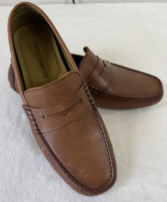 Vince Camuto Esmail Driving Loafers 9.5 Mens Brown Leather Shoes Slip On